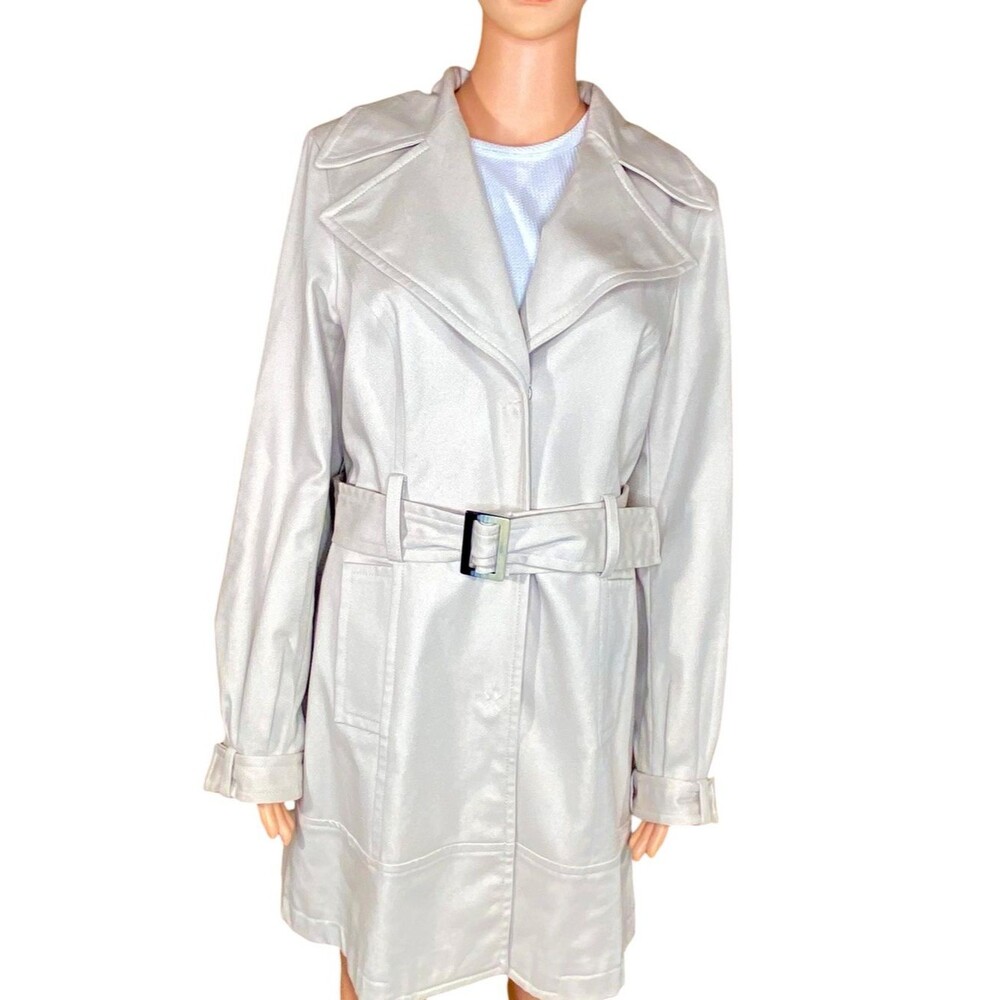 INC International Concepts Light Beige Belted Trench Coat Midi Length Lined SZ M